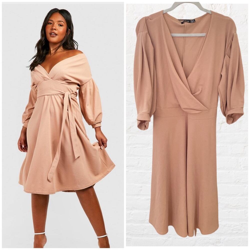 NEW Boohoo off shoulder wrap midi dress